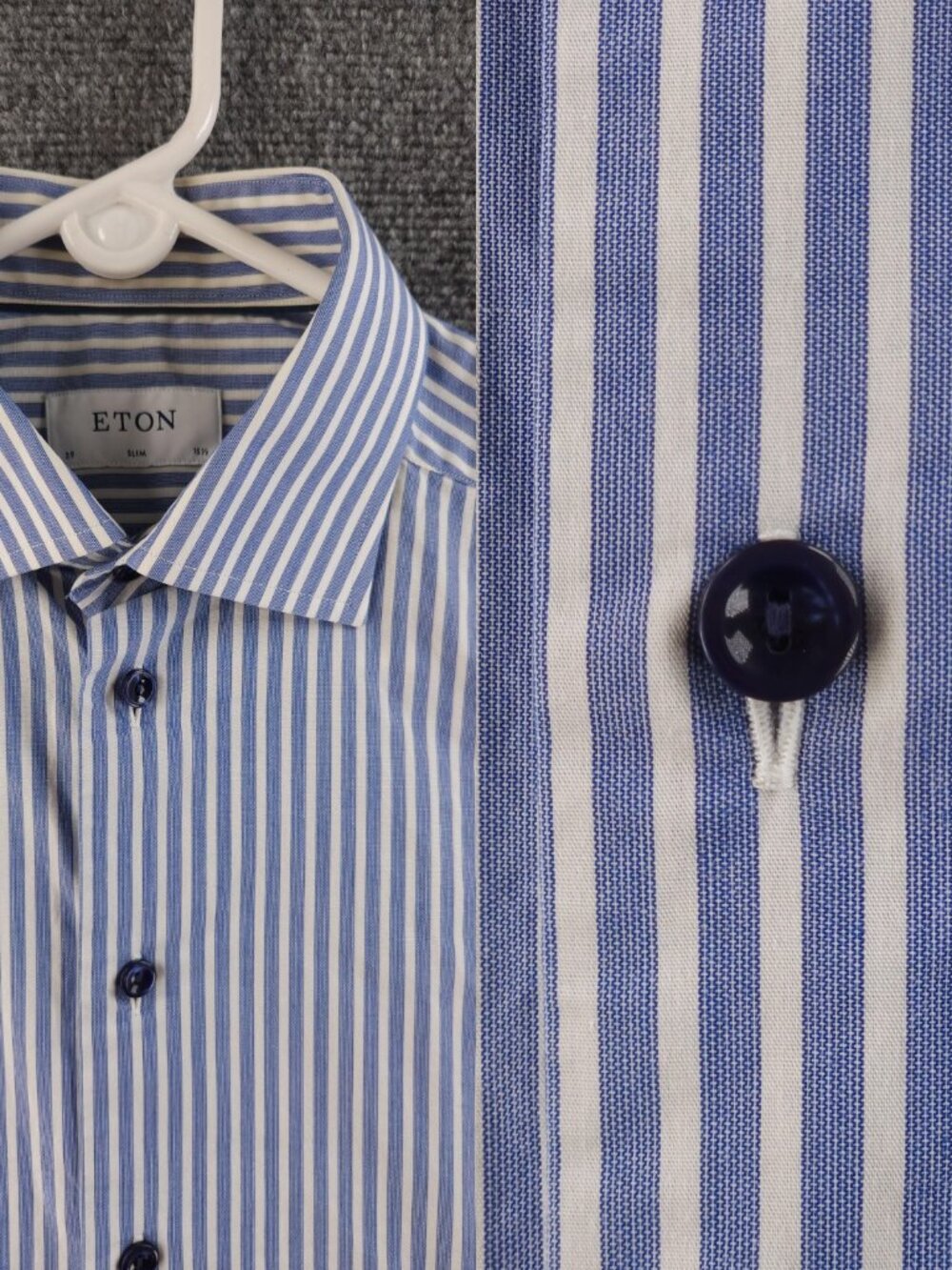 Eton Poplin Cotton Slim Striped Convertible Cuff 15.5 Blue Button Up Elegant